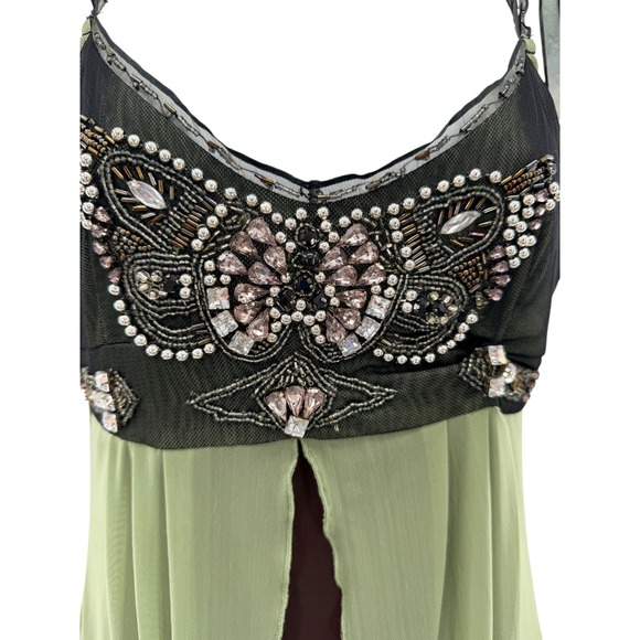 VTG Babydoll Fairy Whimsy Peppe Peluso Embellished Sheer Mesh Mini Dress M - Picture 3 of 11